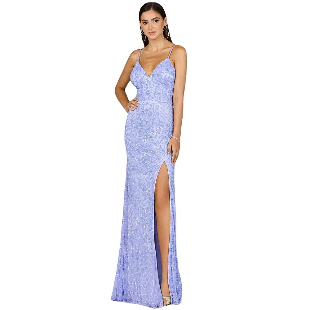 Lara Women's Body Con V-Neck Beaded Gown