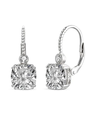 Genevive Sterling Silver White Gold Plating Cubic Zirconia Leverback Drop Earrings