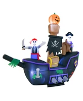 Slickblue 7 Feet Long Halloween Inflatable Pirate Ship with Led Lights Blower