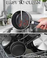 Cook N Home Non Stick Sauce Pan, 2 Quarts Saucepan with Glass Lid, Nonstick Small Multi-purpose Pot, Milk Chocolate Aluminum Cooking Pot Pan Stay