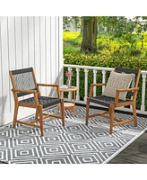 Slickblue Set of 2 Patio Acacia Wood Dining Chairs with Armrests for Lawn Yard