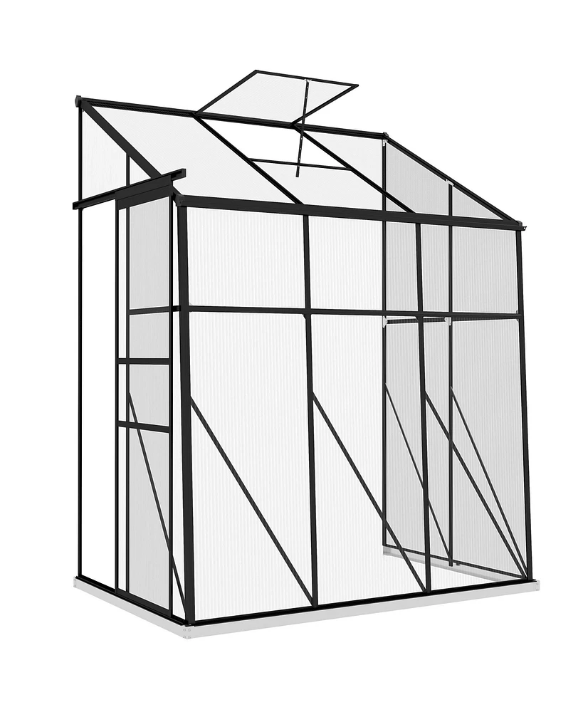 Outsunny 8' x 4' Polycarbonate Lean-to Greenhouse, Black