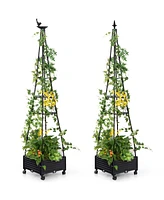 Slickblue Garden Obelisk Trellis with Self-Drainage System for Climbing Plants-Black