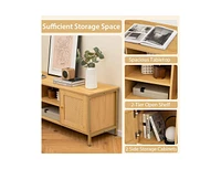 Slickblue Tv Stand for Tv up to 55 Inches with Faux Rattan Door-Natural