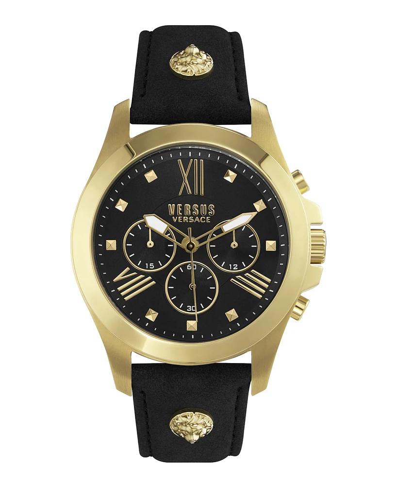 Versus Versace Men's Chrono Lion Black Leather Watch 44MM