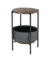 Costway Industrial Round End Side Table Sofa Coffee Table w/ Storage Basket&Metal Frame