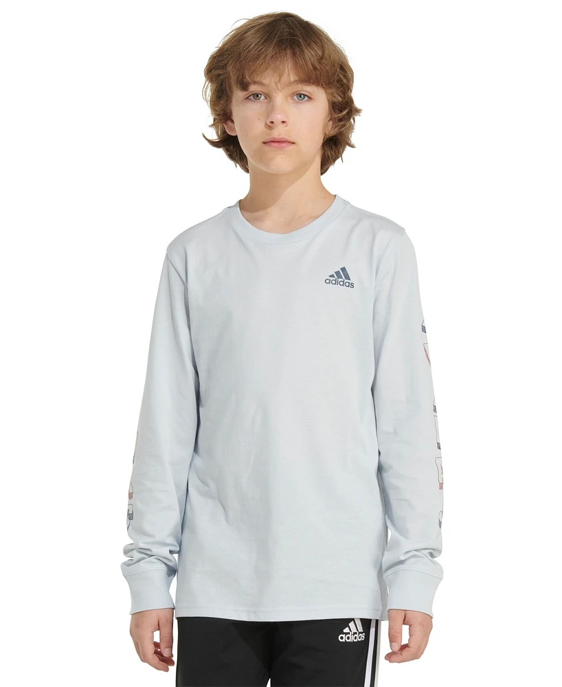 adidas Big Boys Cotton Long-Sleeve Lineage Stack Graphic T-Shirt