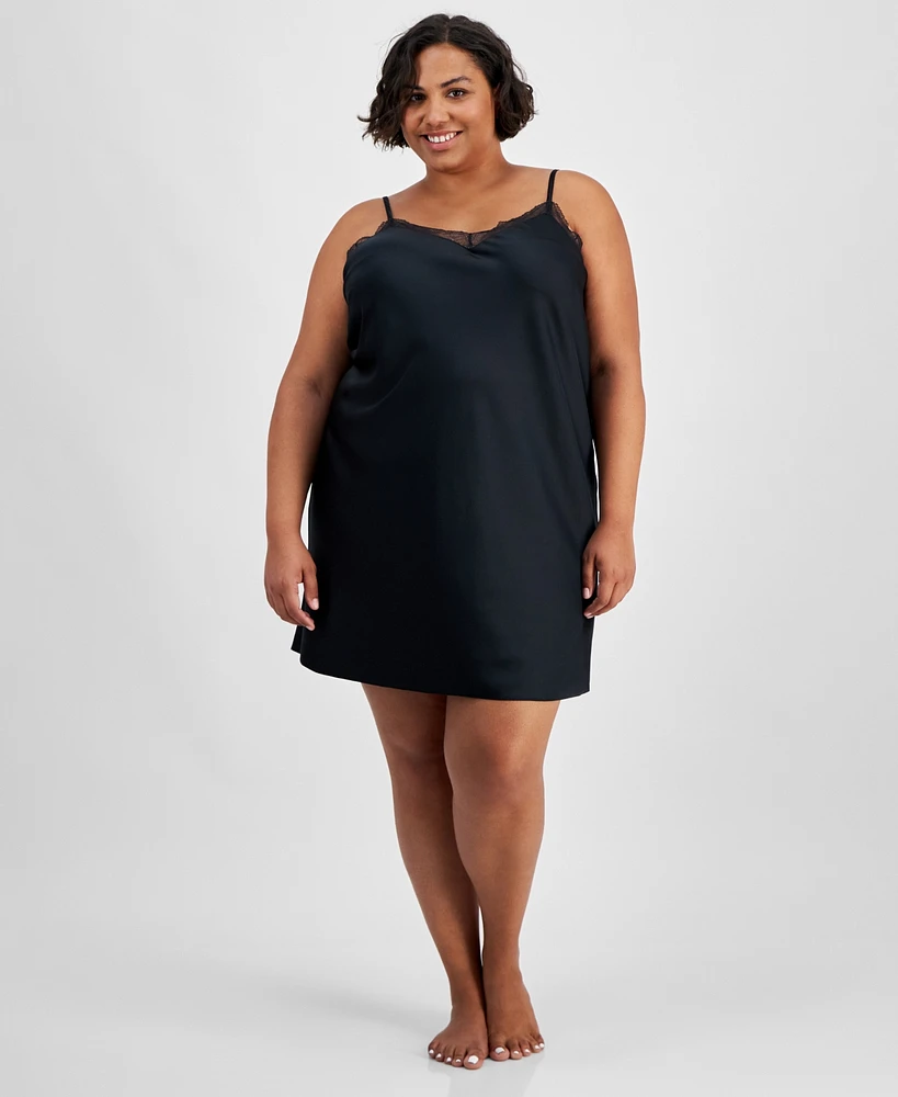 I.n.c. International Concepts Plus Lace-Trim Satin Chemise, Created for Macy's
