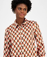 Tahari Asl Women's Printed Satin Button-Front Blouse