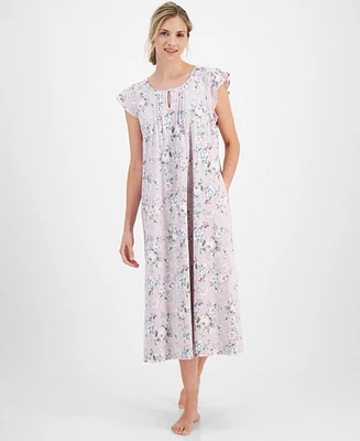 Charter Club Women's Cotton Floral Flutter-Sleeve Keyhole Nightgown, Created for Macy's