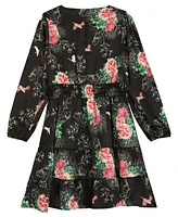 Guess Big Girls Satin Floral Long Sleeve Dress