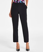 Kasper Slim Straight-Leg Elastic-Back Pants