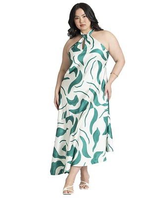 Eloquii Plus Twisted Neck Satin Maxi Dress