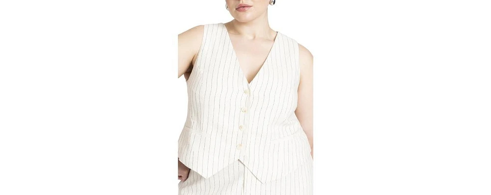 Eloquii Plus Size Striped Linen Vest