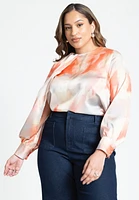 Eloquii Plus Size Draped Printed Satin Blouse