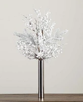 Nearly Natural 30in. Artificial Flocked Berry Arrangement in Cylinder Chrome Vase