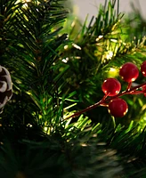 Nearly Natural 16in. Pre-Lit Artificial Pine and Berry Hanging Basket with White Led Lights