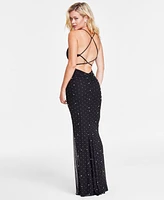 B Darlin Juniors' Emma Scoop-Neck Faux Pearl Embellished Gown