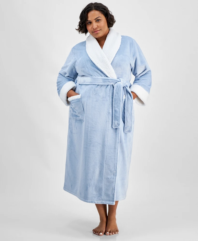 Charter Club Plus Long Plush Fleece-Trim Robe, Created for Macy's