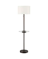 360 Lighting Caper Modern Floor Lamp with Tray Table Usb and Ac Power Outlet in Base 60.5" Tall Bronze Metal Off White Fabric Drum Shade for Living Ro