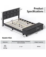 Sugift Queen Upholstered Bed Frame with Ottoman Storage-Queen Size