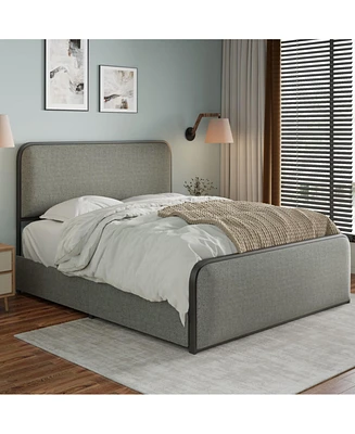 Streamdale Furniture Modern Metal Bed Frame with Curved Upholstered Headboard and Footboard Bed with 4 Storage Drawers, Heavy Duty Metal Slats, Queen