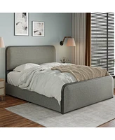 Streamdale Furniture Modern Metal Bed Frame with Curved Upholstered Headboard and Footboard Bed with 4 Storage Drawers, Heavy Duty Metal Slats, Queen