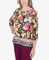 Alfred Dunner Classic Bold Floral Geometric Border Top