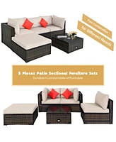 5PCS Outdoor Patio Rattan Furniture Set Sectional Conversation