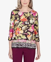 Alfred Dunner Classic Bold Floral Geometric Border Top