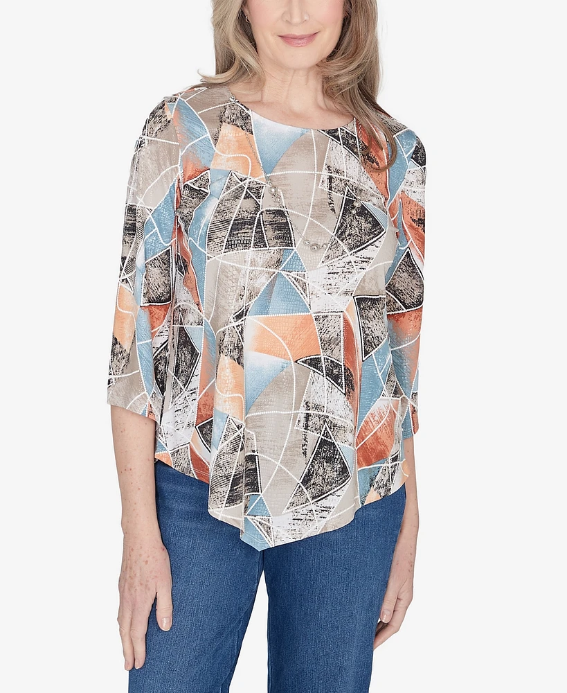 Alfred Dunner Classic Stained-Glass SharkBite Top