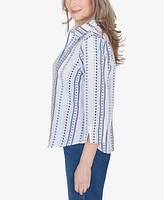 Alfred Dunner Classic Jacquard Stripe Collared Button Down Top