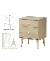 Inolait 2-Drawer Nightstand Beside End Side Table with Rubber Legs