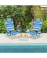 Vebreda 2 Packs 5-Position Outdoor Folding Backpack Beach Table Chair Reclining Chair Set