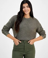 Ultra Flirt Juniors' Cotton Waffle-Knit Crewneck Sweater