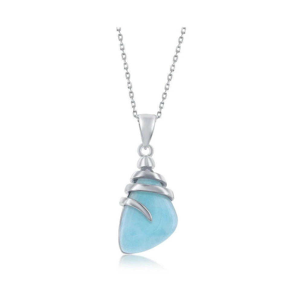 Caribbean Treasures Sterling Silver Irregular Shaped Larimar Twist Design Pendant