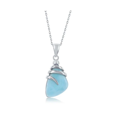 Caribbean Treasures Sterling Silver Irregular Shaped Larimar Twist Design Pendant