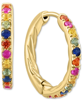 Effy Emerald Small Hoop Earrings (7/8 ct. t.w.) in Gold-Plated Sterling Silver, 0.5" (Also available in Sapphire and Ruby)