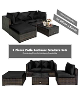 Costway 5PCS Outdoor Patio Rattan Furniture Set Sectional Conversation
