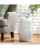 Elegant Lace-Cut Barrel Side Table for Indoor/Outdoor Living