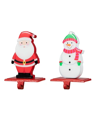 Glitzhome Set of 2 Christmas Epoxy Resin Santa Snowman Stocking Holder