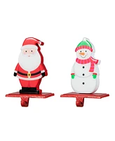 Glitzhome Set of 2 Christmas Epoxy Resin Santa Snowman Stocking Holder