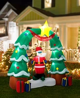 Glitzhome 7FT Lighted Inflatable Santa Skiing under Tree Arch Decor