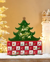 Glitzhome 15.25 H Lighted Wooden Christmas Tree Advent Calendar Decor