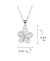 Bling Jewelry White Synthetic Opal Hawaiian Flower Plumeria Necklace Pendant For Women Sterling Silver