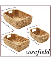 Casafield (Set of 2) Water Hyacinth Oval Storage Baskets with Wooden Handles - Small Woven Bin Organizers Natural