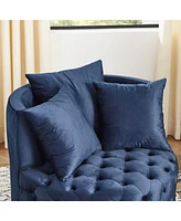 Streamdale Furniture Plush Velvet Swivel Accent Chair with Tufted Cushion and Caster Wheels