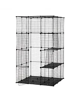 Streamdale Furniture 42.1" 3-Tier Indoor/Outdoor Cat Cage with Iron Mesh, Resin Sheet, and Ladder