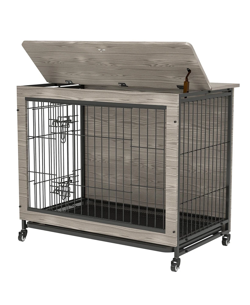 Simplie Fun 38" Heavy Duty Wooden Dog Crate Furniture with Double Doors