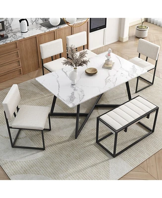 Simplie Fun Elegant 5-Piece Marble Dining Set with Comfort and Style